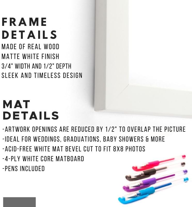 Poster Palooza 24x24 White Autograph & Signature Picture Frame With Blue Heart Opening Photo Mat for 8x8 Pictures - With Pens, UV Acrylic & Foamboard Backing - Image 4