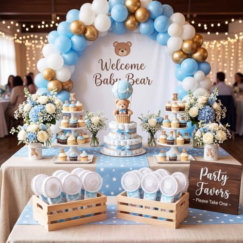 Capoda 12 Sets Baby Shower Handheld Fans Gifts Bulk Bear Baby Shower Party Favors Include Mini Portable Fan Thank You Cards and Organza Bags for Gender Reveal, Battery Operated (Excluding Batteries) - Image 5