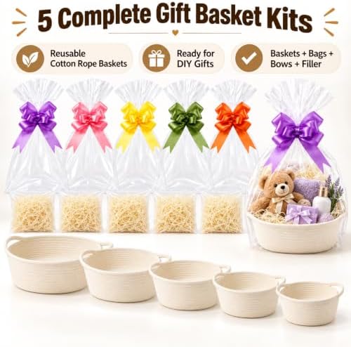 Gift Basket Kit Set of 5, Woven Rope Baskets for DIY Gifts - Image 2