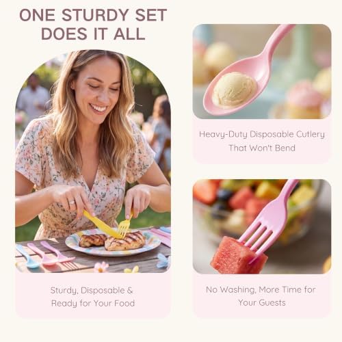 300Pcs Pastel Plastic Silverware Set, Full Size Disposable for Dinner - Image 6