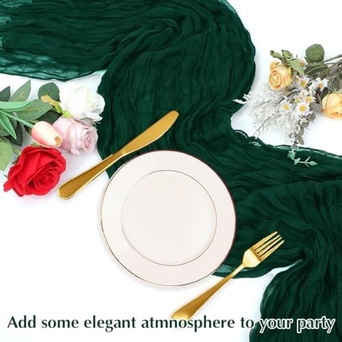 10 Pack Blackish Green Cheesecloth Table Runner -21*120Inch Long Boho Wedding Table Decor, Rustic Gauze Fabric Runner for Bridal Showers, Baby Showers & Parties (Sheer, Lightweight, Wrinkled Design) - Image 5