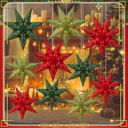 Youyole 12 Set Christmas Paper Star Lantern with Lights, 7 Pointed - Image 6