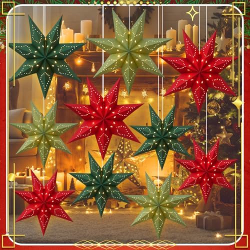 Youyole 12 Set Christmas Paper Star Lantern with Lights, 7 Pointed - Image 6