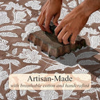 Ridhi Oak Brown Block Print Cotton Rectangle Table Cloth, 54x54 inch - Image 3