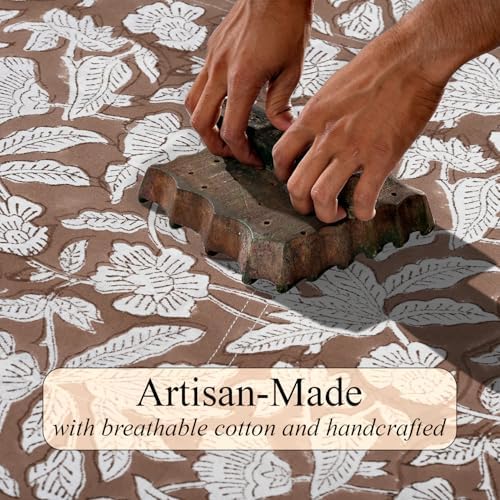 Ridhi Oak Brown Hand Block Print Cotton Rectangle Tablecloth 90 x 60 Inch - Image 4