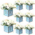 8 Set Baby Shower Centerpieces for Tables - 6 inch Wooden Boxes with Baby Letters Rustic Cube Planter Wood Blocks for Gender Reveal Party Favor (Blue) by ACMEE