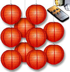 PaperLanternStore.com 10" Red Paper Lantern Party Pack with Remote Controlled LED Lights (10-Pack Combo Kit) by Fantado+Party+%26+Event+Lighting