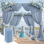 40 ft x 10 ft Wrinkle Free Dusty Blue Backdrop Curtain for Parties, 8 Panels 10ft Polyester Dusty Blue Photo Backdrop Drapes for Graduation Birthday Wedding Party Stage Curtains by Outpain