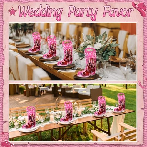 Qinyoung 50 Pcs Cowboy Boots Gift Bags Plastic Western Theme Party Goodie Bags with Handles Resealable Wild West Plastic Pouches for Rodeo Cowgirl Birthday Baby Shower Bachelorette Gifts(Pink) - Image 4