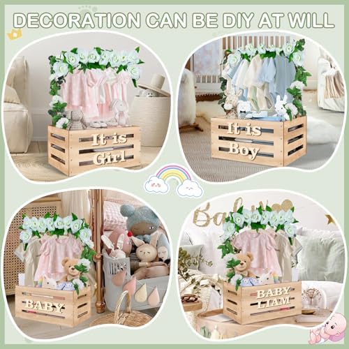 Wooden Baby Shower Crate Closet, Customizable Baby Basket with Hanger Rack and Garland, Gifts for New Parents, Baby Shower Decorations Boy Or Girl - Image 7