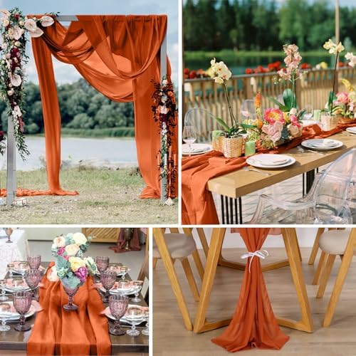 10 Pack 10ft Terracotta Chiffon Table Runners Wedding Table Runner Sheer Romantic Tulle Table Runner for Christmas Wedding Bridal Tea Party Baby Shower Birthday Party Table Decorations(120 x 12 in) - Image 5