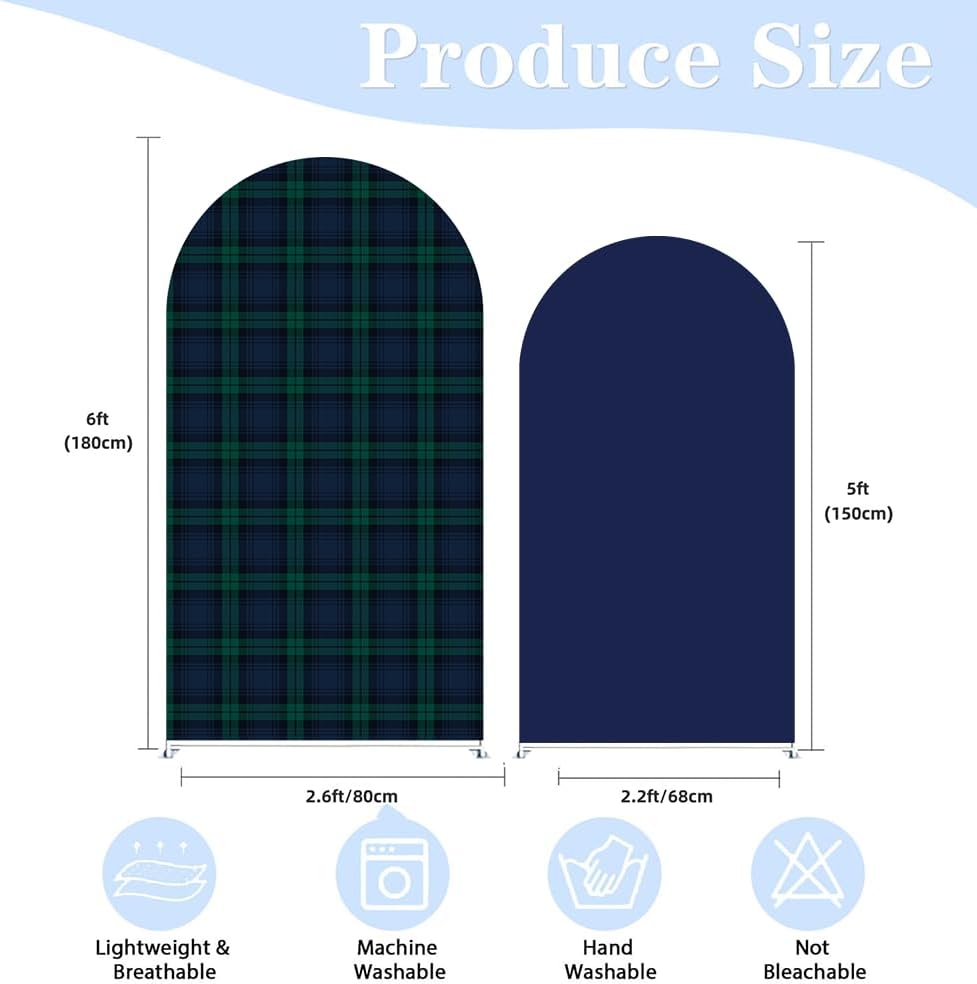 Set of 2 Tartan Plaid Arch Backdrop Cover Tartan Tiles Spandex Stretchy Arch Cover for Bear Birthday Party Boys Baby Shower Banquet Decoration (5FT 6FT,Blue Green) - Image 3