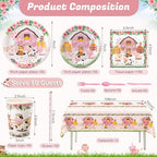 Ceenna 452 Pcs Pink Farm Animal Birthday Party Decoration for 50 Guest, Pink Farm Barnyard Paper Plates Napkins Cups Tablecloth Cutlery Straw for Baa Moo Im Two Birthday Baby Shower Party Supply - Image 2