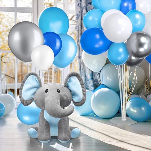Hungdao 151 Pcs Elephant Balloon Baby Shower Decorations Including 4 Stuffed Elephants 4 Large Balloon Stands and 140 Balloons Baby Shower Gender Reveal Decorations(Blue) - Image 6