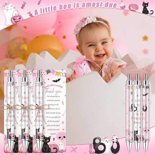 145 Pieces Halloween Baby Shower Favors for Guest A Little Boo is Almost Due Ballpoint Pens and Keychains Gifts Bulk Retractable Baby Shower Party Pens Gender Reveal Thank You Cards Souvenirs Prizes - Image 5