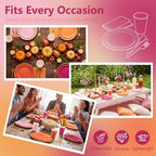 Kochorie 336PCS Pink & Orange Disposable Dinnerware Set Serves 48 Guests - Image 5