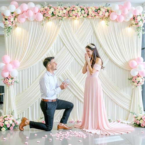 50ft x 10ft Ivory Backdrop Curtain for Wedding Ivory Wrinkle Free Backdrop Drapes Panels for Parties Baby Shower Bridal Shower Birthday Photo Photography Polyester Fabric Background Decoration - Image 3