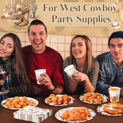 Pickmesh 250 Pcs Western Cowboy Party Decorations Wild West Disposable Tableware Set Cowboy Paper Plates Napkins and Cups for Rodeo Birthday Baby Shower Party Decorations Serve 50 - Image 5