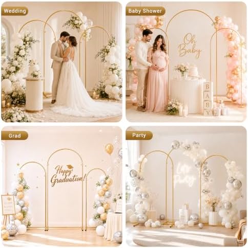 GRENTY Wedding Arch Backdrop Stand Set of 3, 7.2FT, 6.6FT & 6FT Gold Metal Balloon Arch Frame for Flowers, Wedding Ceremony, Birthday, Baby Shower and Party Decor - Image 6