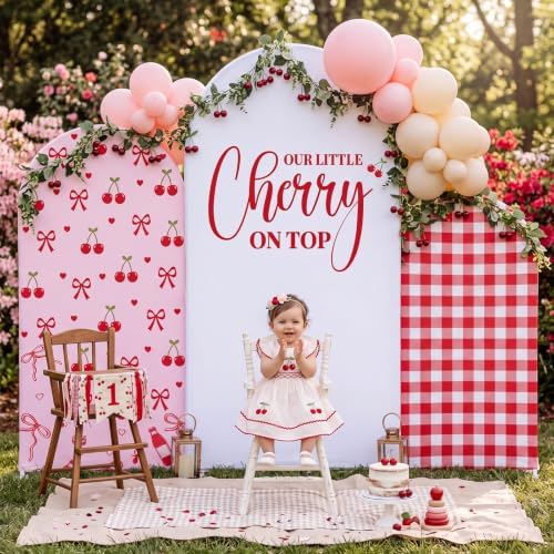 Tingjoo 3 Pcs Our Little Cherry on Top Baby Shower Arch Backdrop Cover - Image 7