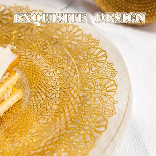 HOMIP 120PCS Clear Gold Plastic Plates with Gold Lace Design, Disposable Retro Plates Include 60PCS 10" Dinner Plate & 60PCS 7" Dessert Plate Perfect for Party Wedding and Holiday - Image 6