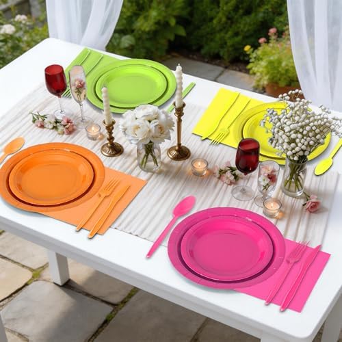 350 Pcs Neon Disposable Plates and Napkins Tableware Set for 50 Guests - Image 5