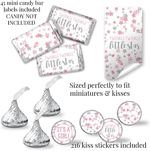 Amanda Creation Twinkle Twinkle Little Star Baby Shower Bundle, 20 Invitations with Envelopes, Diaper Raffle and Book Cards, Stickers, Candy Wrappers and Water Labels - Image 5