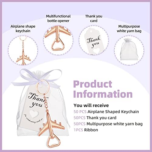 50PCS Rose Golden Airplane Bottle Opener Keychains for Wedding or Bridle Shower Favors,Baby Shower Gifts, Souvenirs to Guests Bluk - Image 3