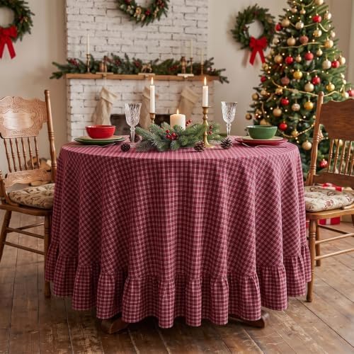 Eternal Beauty Red Plaid Ruffle Round Tablecloth 70 in by EternalBeauty