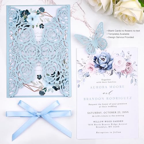 50 Wedding Invitations Butterfly Invitations Pocket with Blank Inner Cards - Image 3