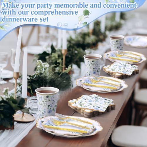 400 Pcs Sage Green Plate and Napkin Party Supplies, Blue, Chic - Image 4