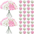 50 Pcs Faux White Pink Hydrangea Artificial Flowers Bulk, Fake Silk Hydrangea Flowers Heads with Stems for Wedding Decorations Garden Party Baby Shower Porch Home Decor Table Centerpieces by Cherica
