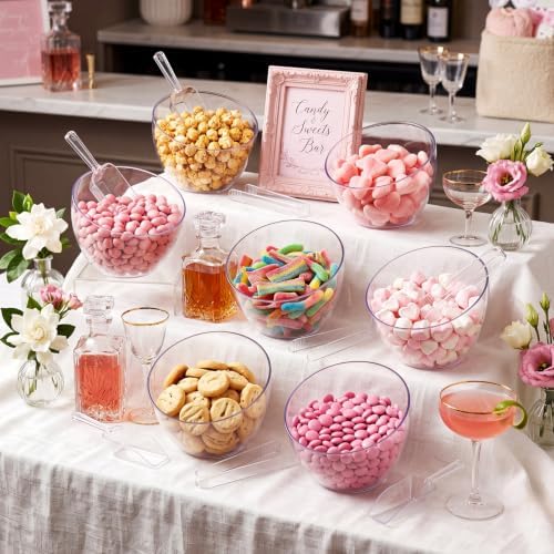 6 Pcs 25 oz Clear Plastic Serving Bowls with 3 Scoops 3 Tongs - Image 2