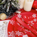 KIRE 150PCS Christmas Plastic Plates Dinnerware - Santa Claus Christmas Plates with Red Silverware include 25Dinner Plates 25Salad Plates 25Forks 25Knives 25Spoons 25Cups - Image 2