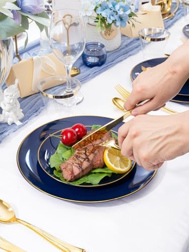 WDF 300PCS Navy Blue Plates Disposable - Blue Plastic Plates 50guest Heavy Duty Plastic Dinnerware Sets for Party/Wedding/Birthday - Image 3