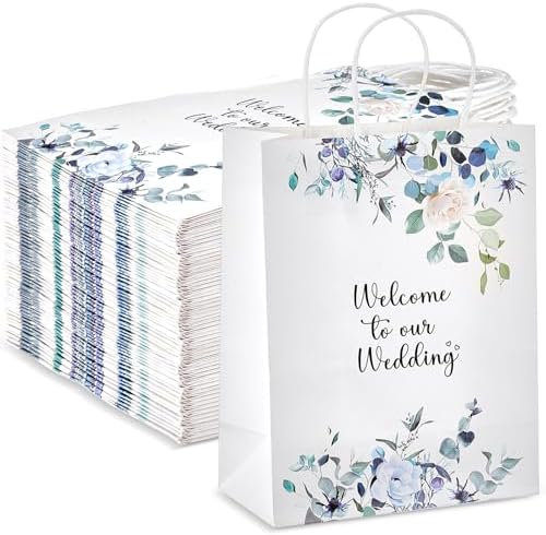 Kolldenn 50 Pcs Welcome Bags for Wedding Guests with Handles, Blue, Floral by Unknown
