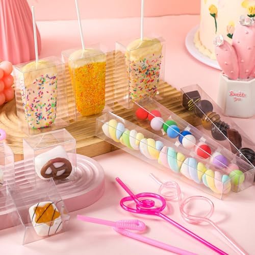 Leinuosen 150 Pcs Clear Boxes for Treat 3 Size Pretzel Rod Chocolate Macaron Cookies Candy Boxes for Wedding Favors Baby Shower Birthday Supplies - Image 3