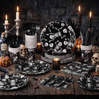 Honeydak 210 Pcs Halloween Skeleton Party Supplies for 30 Guests Dancing Skull Birthday Plates Napkins Cup and Forks Tableware for Halloween Ceremonies Birthday Holiday Party Decorations - Image 2