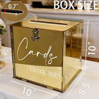 Gold Acrylic Card Box with Lock & Slot, Classy Golden Wedding Card Boxes for Reception, Luxury Monetary Envelope Gift Box for Party Graduation Birthday Anniversary Baby Shower All Occasions - Image 2