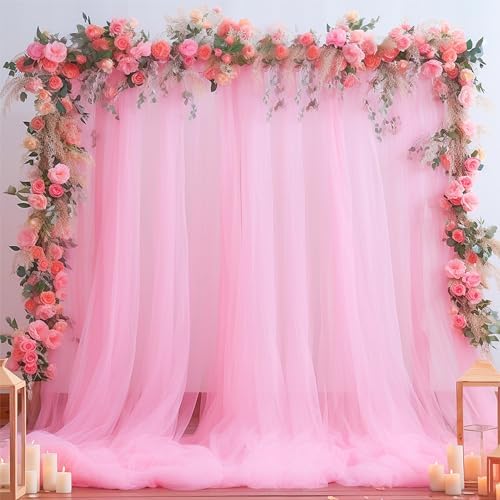 20ft x 12ft Pink Tulle Backdrop Curtain for Baby Shower Party Sheer Fabric Backdrop Curtains for Girls Birthday Gender Reveal Back Drop Wedding Photo Backdrop Drapes Background 4 Panels 5ft x 12ft - Image 7