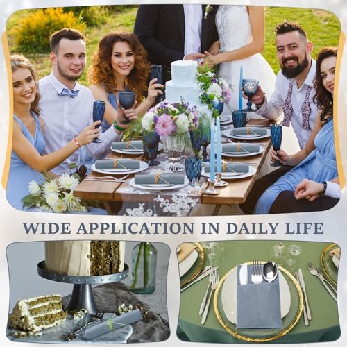 Gueevin 200 PCS Linen Feel Napkins with Plastic Dinnerware Napkin and Plastic Cutlery Set Disposable Dinnerware(Dusty Blue) - Image 5
