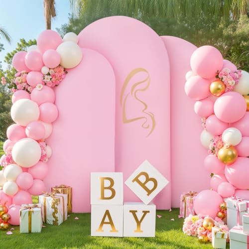 Pink and Purple Arch Cover 3 Set-6FT, 5FT, 4FT Arch Backdrop Cover Spandex Fitted 2-Color Fabric Arch Stand Covers for Baby Shower Girls Mermaid Birthday Party Wedding Photo Background Decorations - Image 4
