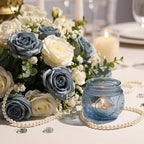 24 Pcs Blue Votive Candle Holders for Bridal Shower Decorations- Floral Style Dusty Blue Candle Holder for Wedding Table Centerpieces, Baby Shower Decor - Image 2