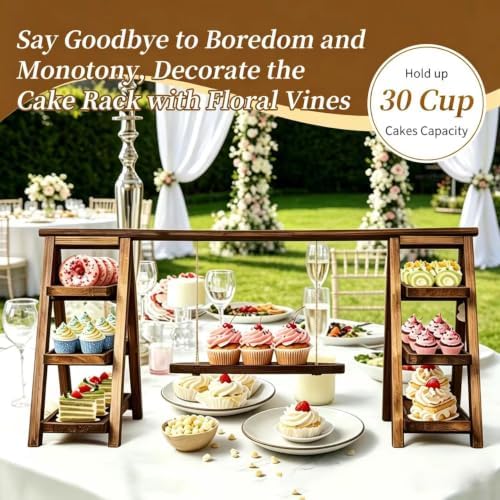 Cupcake Stand, 3 Tier Wood Cake Stands Rustic Cupcake Tower, Round Tiered Tray Stand for Dessert Table Display, Industrial Wooden Serving Stand Wedding, Graduation and Baby Shower (QIUQIAN) - Image 5