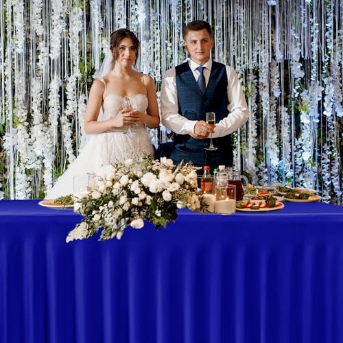 2 Pcs Royal Blue Spandex Table Covers 8ft Rectangle Ruffle Skirts for Party - Image 6