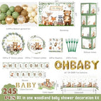 Hombae Woodland Baby Shower Decorations, Forest Baby Shower Party Supplies with Woodland Animals Tableware Set, Backdrop, Balloon Garland, Cake Topper, Boxes, 245 PCs - Image 2