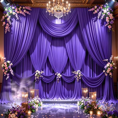 50x10FT Backdrop Curtains with Rod Pockets - Wrinkle Free Photo Stage Backdrop 10 Panels Curtains Drapes for Photography Wedding Party Baby Shower Decorations (Purple) - Image 3