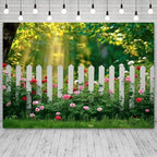15x10ft Spring Backdrop Green Grass White Fence Photography Background Sunshine Flowers Garden Forest Natural Scenery Wedding Banner Decorations Birthday Baby Shower Portrait Photo Booth Prop - Image 3