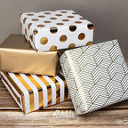 Ribbli White and Gold Wrapping Paper 30 inch for Birthday, Chirstmas, Holiday, Wedding, Graduations, Baby Shower, Polka dots/Stripes/Geometric/Matte Gold,4 Rolls -120 inch(10feet) Per Roll - Image 2
