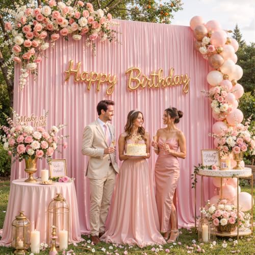 20x10ft Dusty Rose Backdrop Curtain Panels for Parties - Wrinkle Free Polyester Photo Curtain Backdrop Wedding Back Drop Fabric Drapes for Party Decorations Background for Photography - Image 2